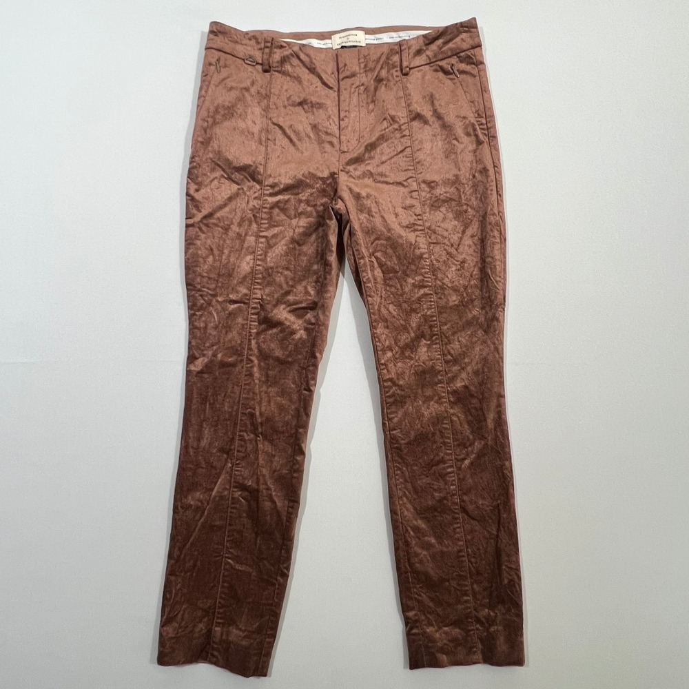 Anthropologie The Essential Slim Velvet Pants Size 8 Copper Brown Trousers